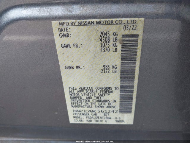 1N4AZ1CV6NC561242 Nissan 2022