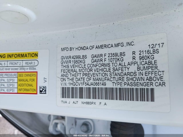 1HGCV1F54JA066149 Honda l15be