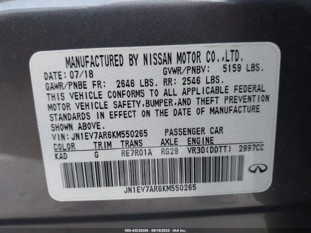 JN1EV7AR6KM550265 Infiniti Q50