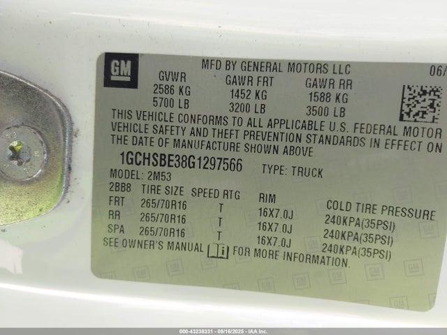 Chevrolet lfx - sidi, vvt, e85 max, aluminum 2016 1GCHSBE38G1297566 Image 9