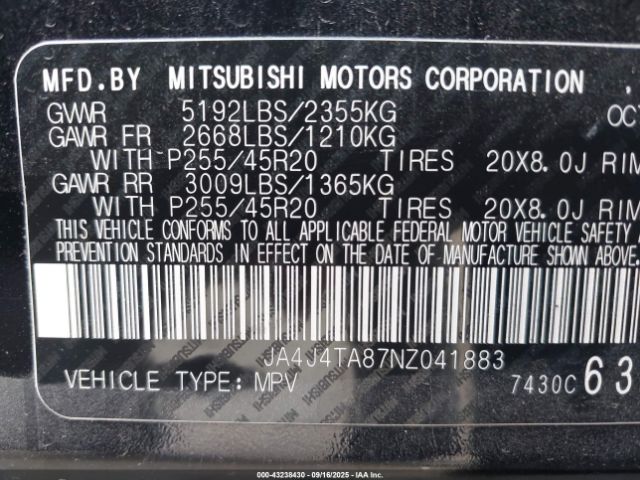 2022 MITSUBISHI OUTLANDER JA4J4TA87NZ041883 Photo 8