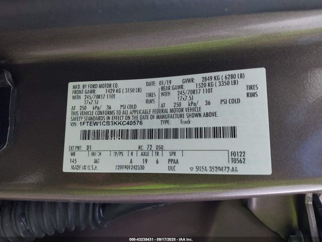 Ford 3.3l tivct 2019 1FTEW1CB3KKC40576 Image 9