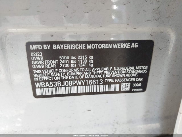 WBA53BJ08PWY16613 BMW 540I