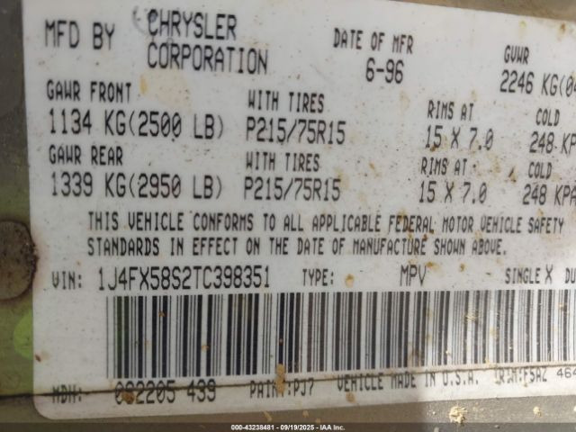 1996 JEEP GRAND CHEROKEE 1J4FX58S2TC398351 Photo 8