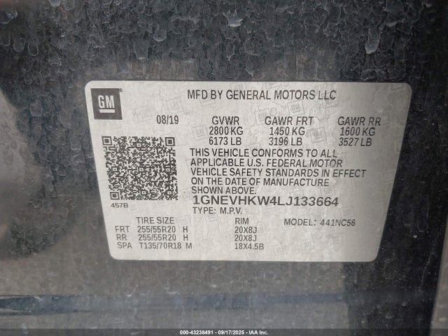 1GNEVHKW4LJ133664 Chevrolet lfy - spark ignited direct injection, atss, gen 1