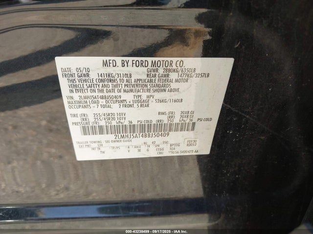 Aukcja sprzedaży 2011 Lincoln Mkt Ecoboost, vin: 2LMHJ5AT4BBJ50409, numer aukcji: 43238499