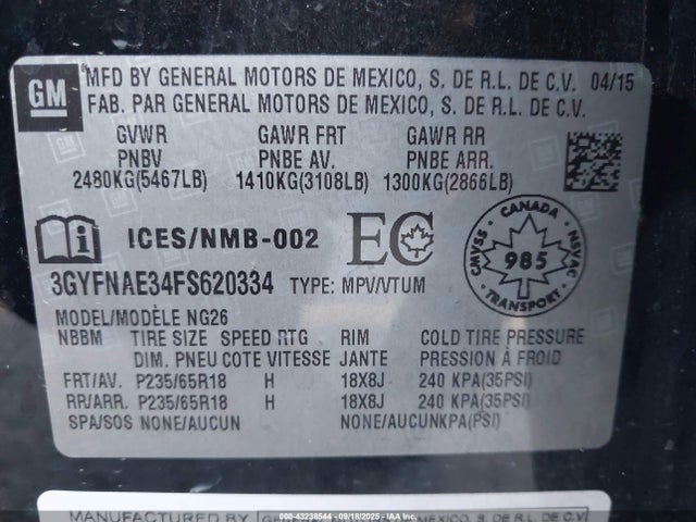 2015 CADILLAC SRX 3GYFNAE34FS620334 Photo 8