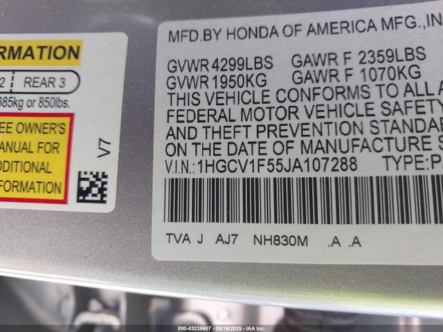 Honda l15be 2018 1HGCV1F55JA107288 Image 9