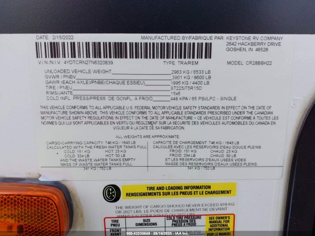 4YDTCRN27N6320839 Keystone Rv 2022