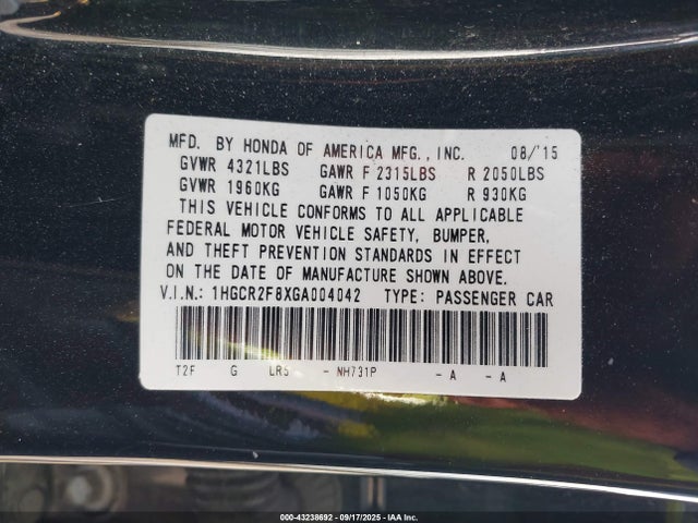 1HGCR2F8XGA004042 Honda k24w1
