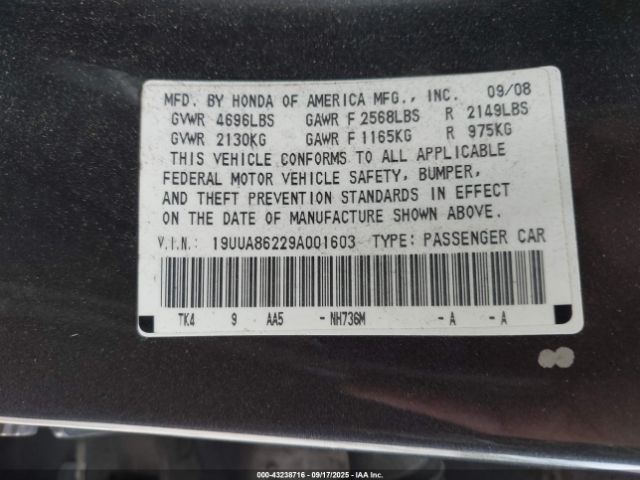 2009 ACURA TL 19UUA86229A001603 Photo 8