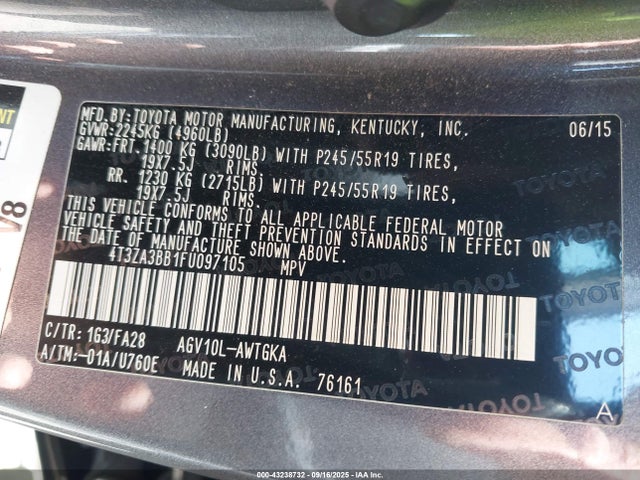 Toyota 1ar-fe 2015 4T3ZA3BB1FU097105 Image 9