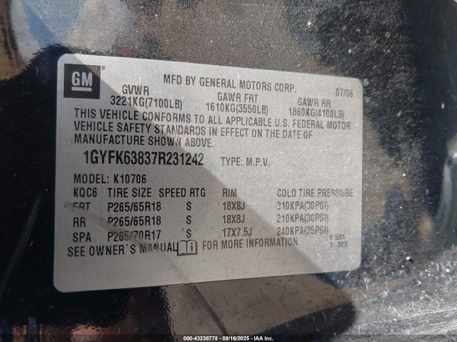 2007 CADILLAC ESCALADE 1GYFK63837R231242 Photo 8