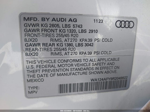 2024 AUDI SQ5 SPORTBACK WA124AFY9R2049922 Photo 8