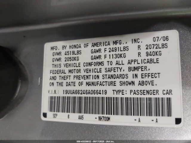 2006 ACURA TL 19UUA66246A066419 Photo 8