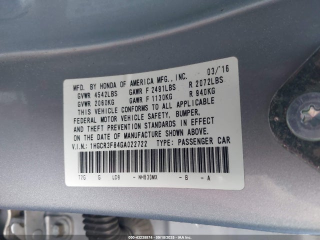 1HGCR3F84GA022722 Honda j35y1