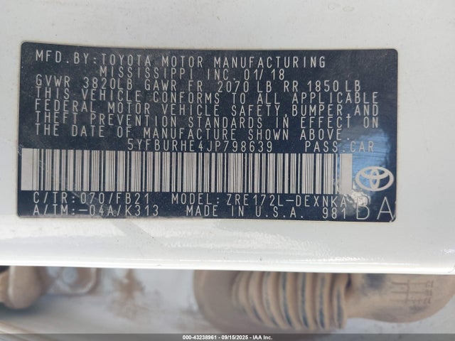 Toyota 2zr-fe 2018 5YFBURHE4JP798639 Image 9