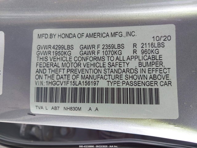 1HGCV1F15LA156197 Honda ACCORD LX