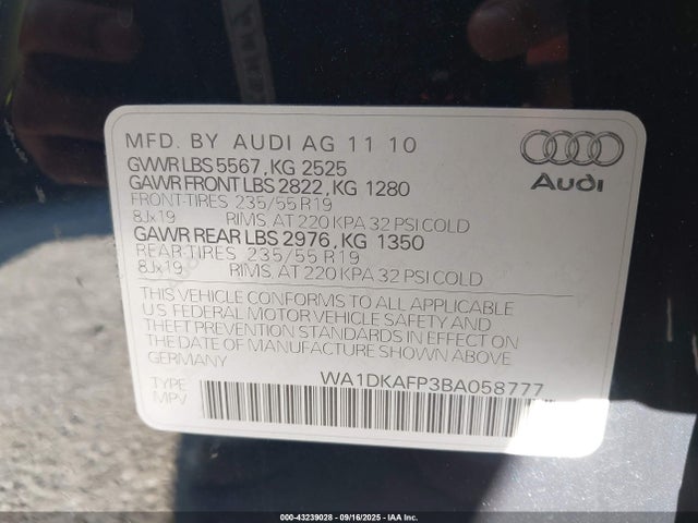 2011 AUDI Q5 WA1DKAFP3BA058777 Photo 8