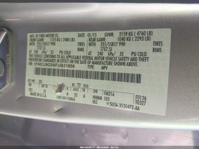 1FMCU9GX6FUB31858 Ford Escape