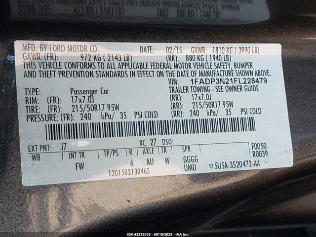 Ford 2015 2015 1FADP3N21FL228479 Image 9