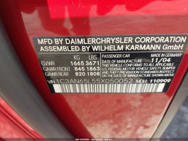 2005 CHRYSLER CROSSFIRE 1C3AN65L55X050052 Photo 8