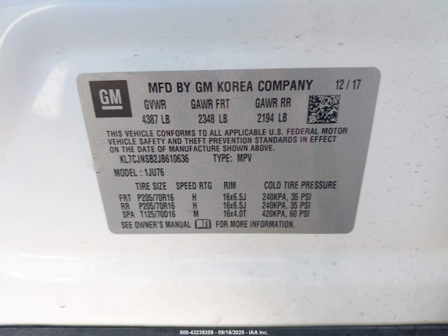 Chevrolet luv - mfi, variable valve timing, e85 max, alum 2018 KL7CJNSB2JB610636 Image 9