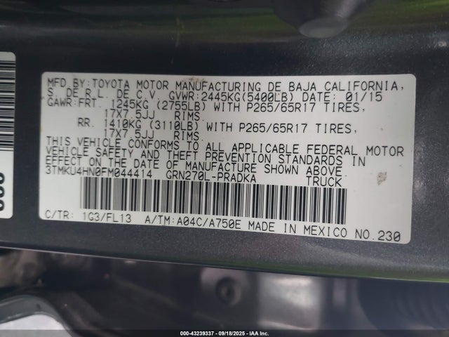 3TMKU4HN0FM044414 Toyota 1gr-fe