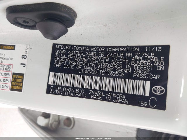 Toyota 2zr-fxe+3jm 2014 JTDKN3DU1E1762506 Image 9