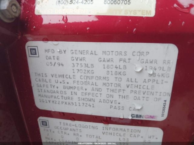 1994 CHEVROLET CORVETTE 1G1YY22PXR5117241 Photo 8