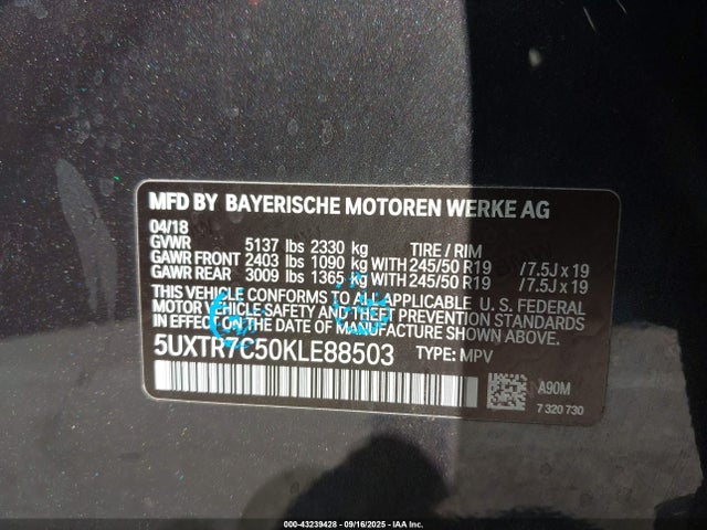 5UXTR7C50KLE88503 BMW X3