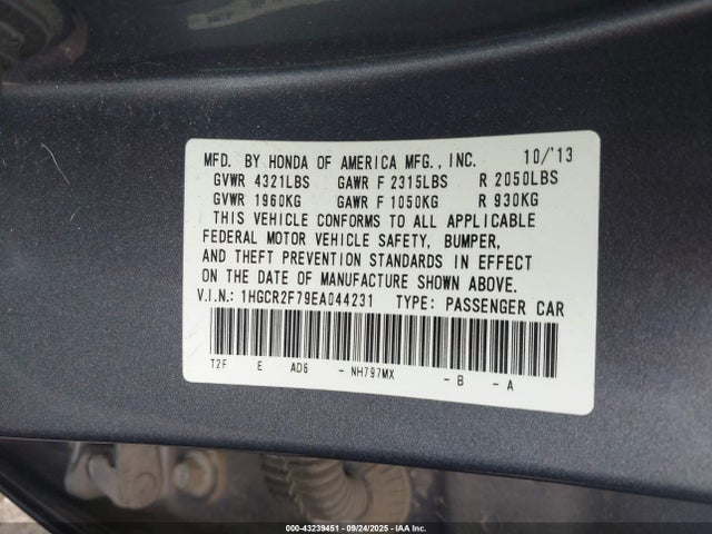 Honda k24w1 2014 1HGCR2F79EA044231 Image 9