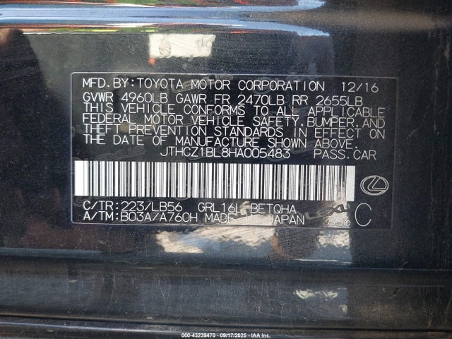 JTHCZ1BL8HA005483 Lexus 2gr-fks