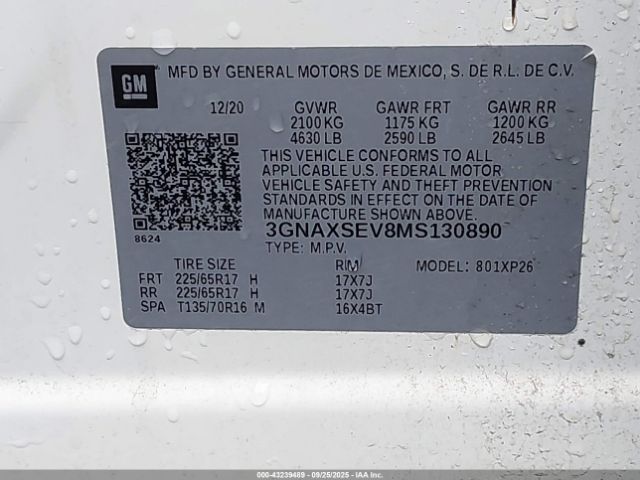 2021 CHEVROLET EQUINOX 3GNAXSEV8MS130890 Photo 8