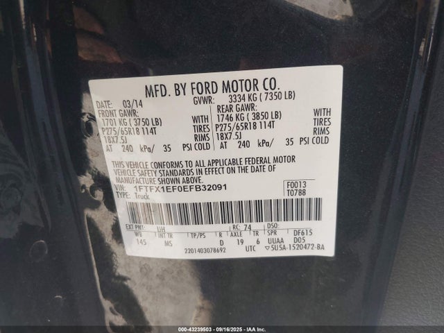 Ford F-150 2014 1FTFX1EF0EFB32091 Image 9