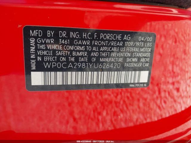 2000 PORSCHE BOXSTER WP0CA2981YU626420 Photo 8