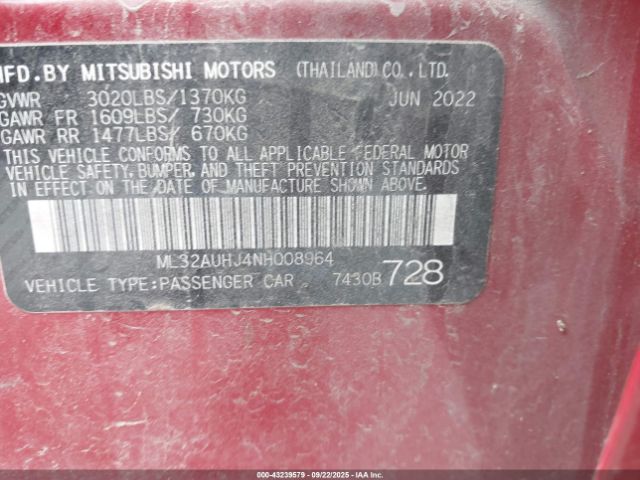2022 MITSUBISHI MIRAGE ML32AUHJ4NH008964 Photo 8