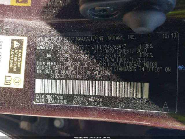 2013 TOYOTA HIGHLANDER 5TDZK3EH9DS139659 Photo 8