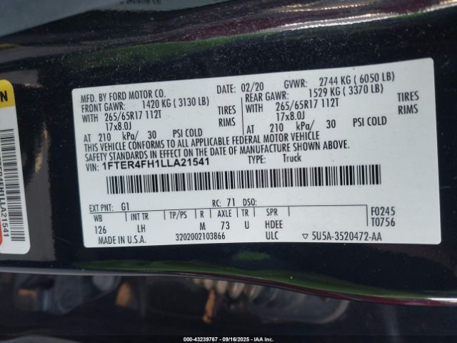 2020 FORD RANGER 1FTER4FH1LLA21541 Photo 8