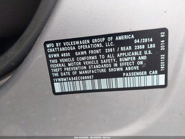 Volkswagen Passat 2014 1VWBM7A34EC096667 Image 9