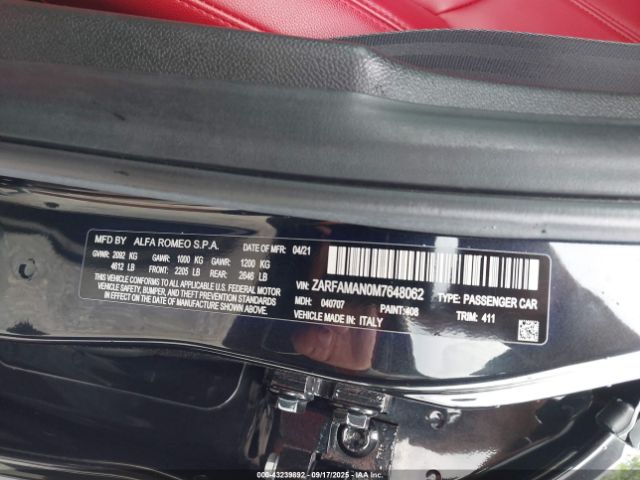 2021 ALFA ROMEO GIULIA ZARFAMAN0M7648062 Photo 8