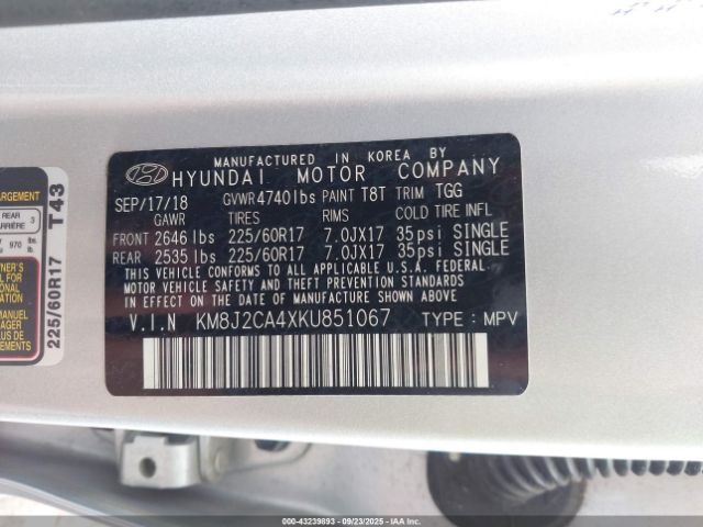 2019 HYUNDAI TUCSON KM8J2CA4XKU851067 Photo 8