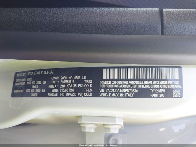 Aukcja sprzedaży 2022 Jeep Renegade Sport 4x4, vin: ZACNJDA14NPN79834, numer aukcji: 43239913
