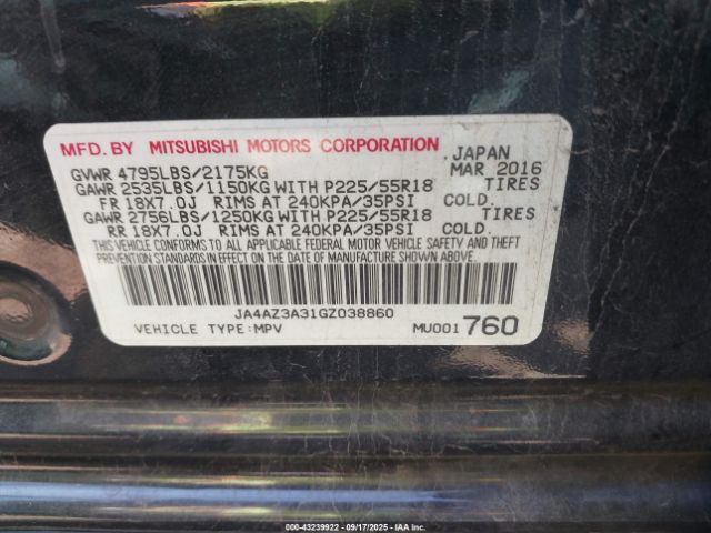 2016 MITSUBISHI OUTLANDER JA4AZ3A31GZ038860 Photo 8