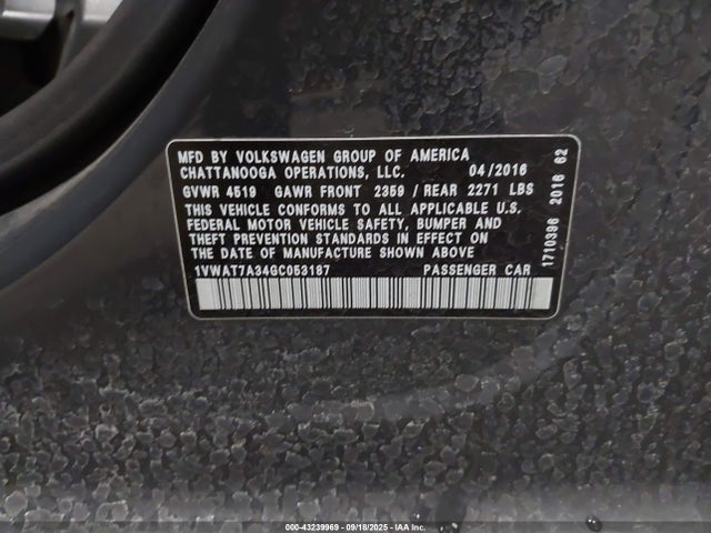 1VWAT7A34GC053187 Volkswagen Passat 1.8t R-line