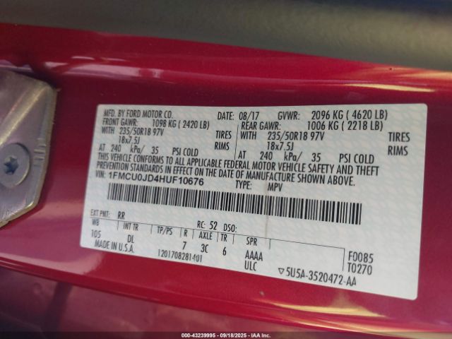 2017 FORD ESCAPE 1FMCU0JD4HUF10676 Photo 8