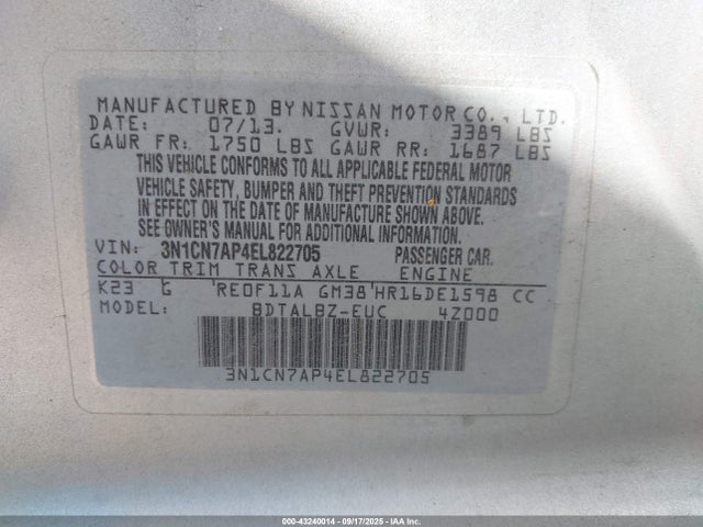 3N1CN7AP4EL822705 Nissan 2014