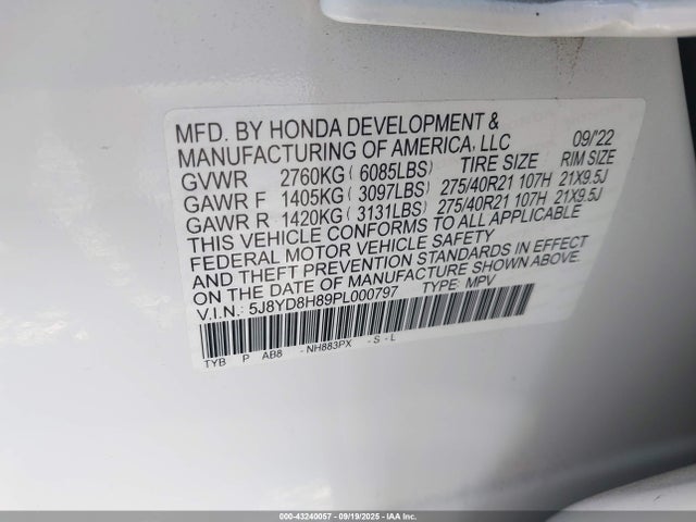 5J8YD8H89PL000797 Acura j30ad