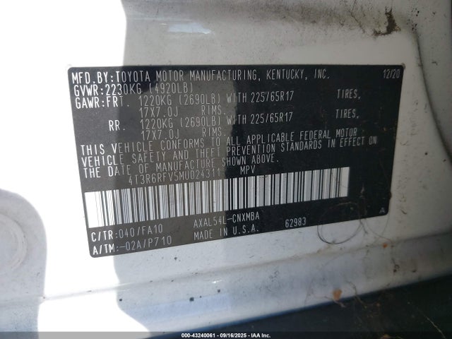 4T3R6RFV5MU024311 Toyota a25a-fxs, 3nm+4nm(li)