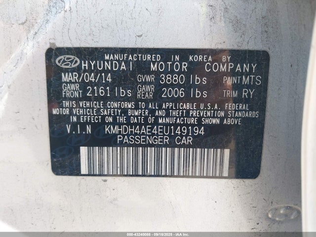 KMHDH4AE4EU149194 Hyundai dohc mpi nu